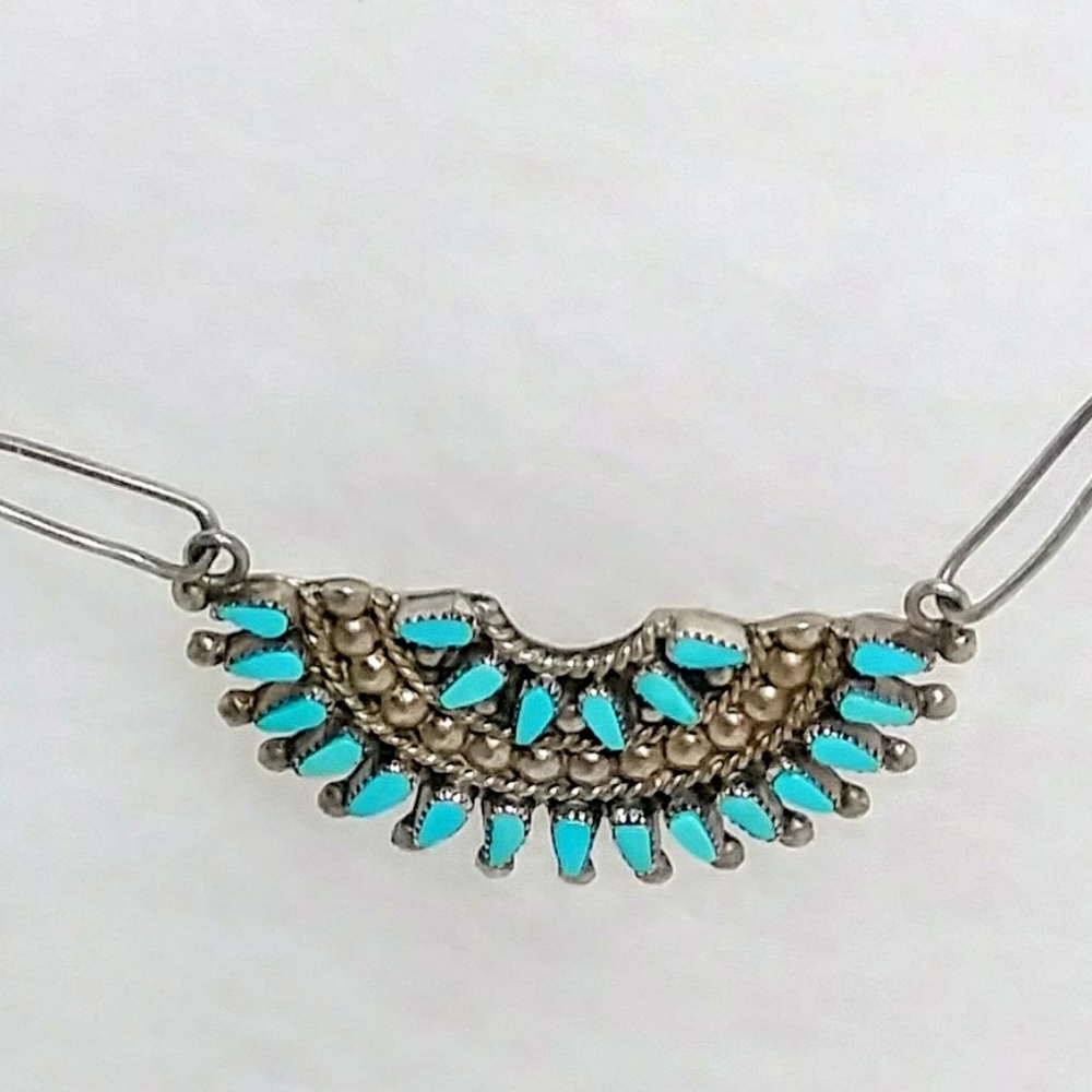 Sterling Zuni Petit Point Turquoise Necklace